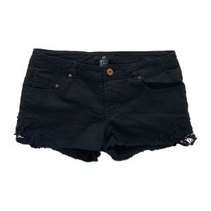 H&M Black Jean Shorts W/ Side Lace Embroidery